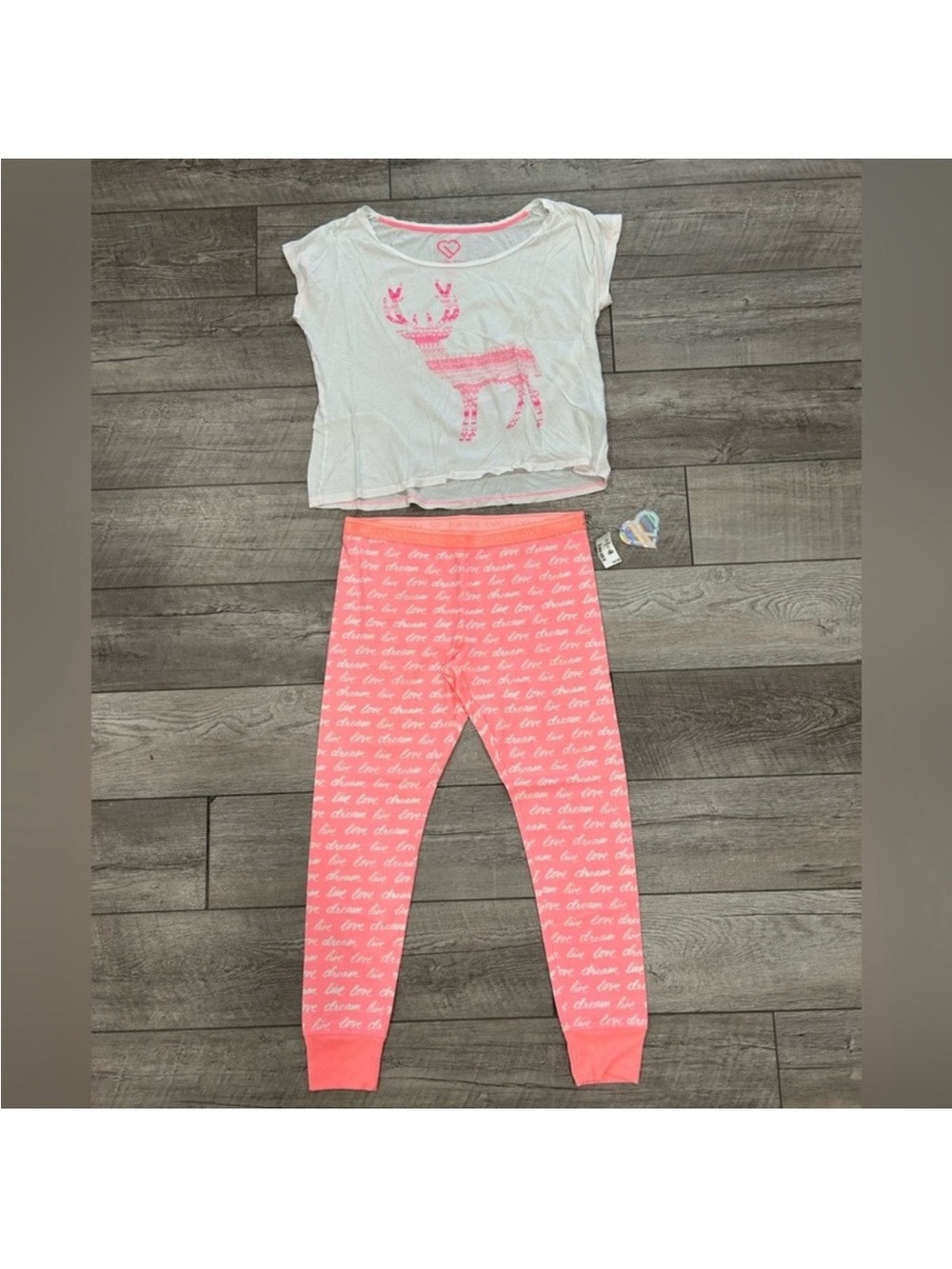 Aeropostale Pink and White Reindeer Pajama Set